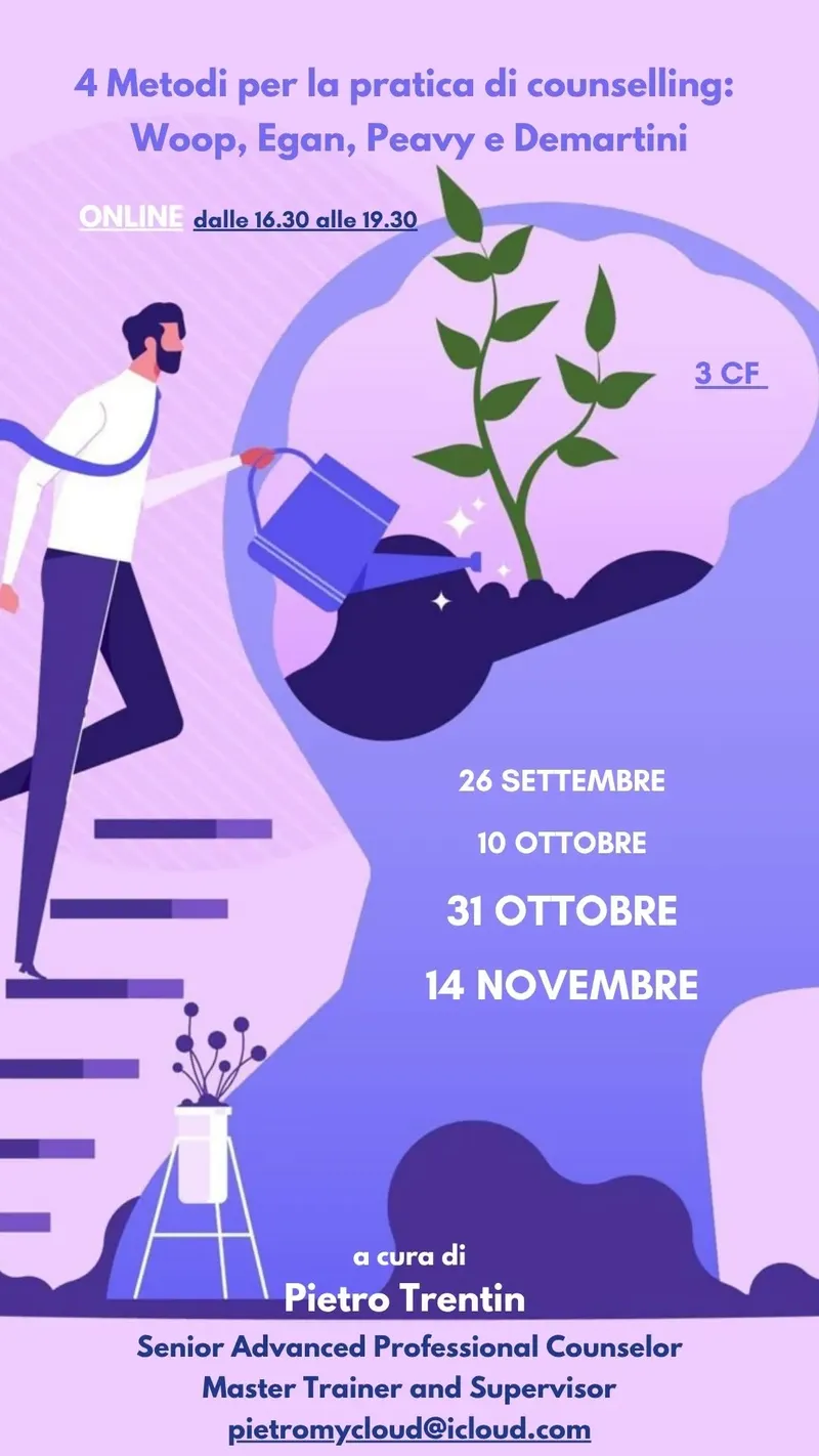 4 metodi per la pratica di counselling: Woop, Egan, Peavy e Demartini