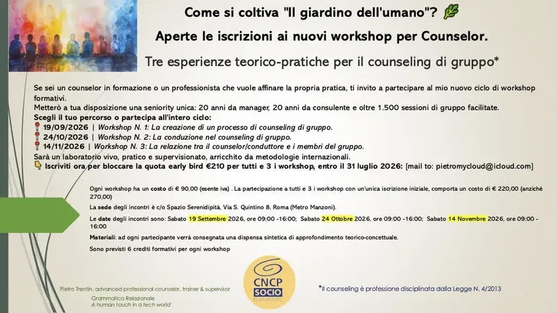 Come si coltiva “Il Giardino dell’Umano”? – Tre esperienze  teorico-pratiche per il counseling di gruppo.