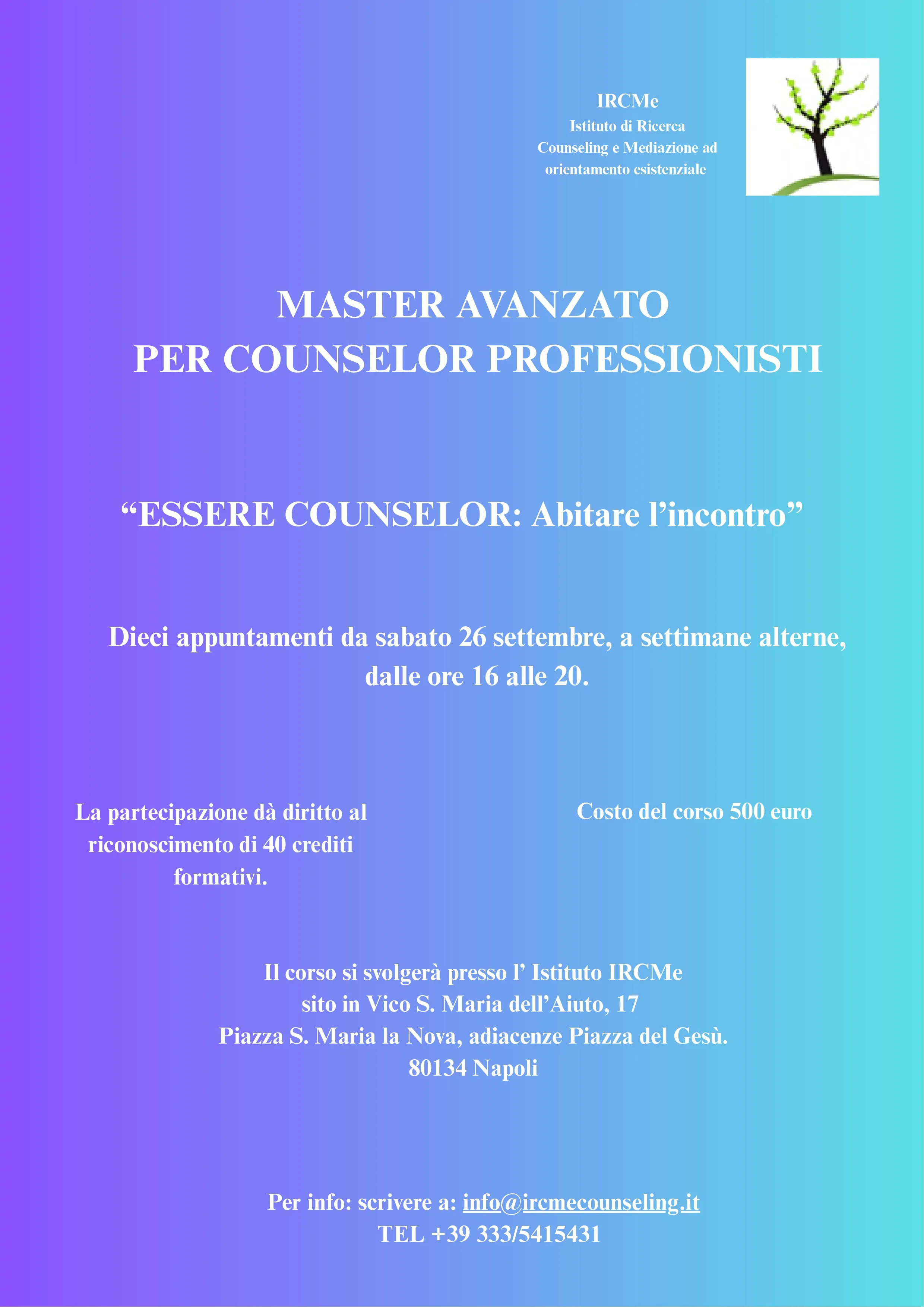 “ESSERE COUNSELOR: Abitare l’incontro”