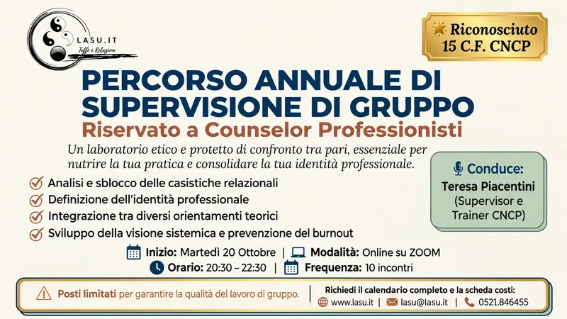 Percorso Annuale di Supervisione di Gruppo Online per Counselor Professionisti (15 Crediti CNCP)