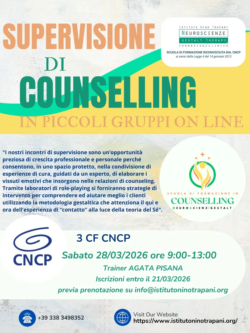 SUPERVISIONE DI COUNSELLING IN PICCOLI GRUPPI ONLINE