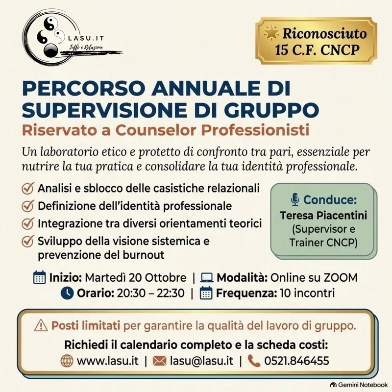 Percorso Annuale di Supervisione di Gruppo Online per Counselor Professionisti (15 Crediti CNCP)