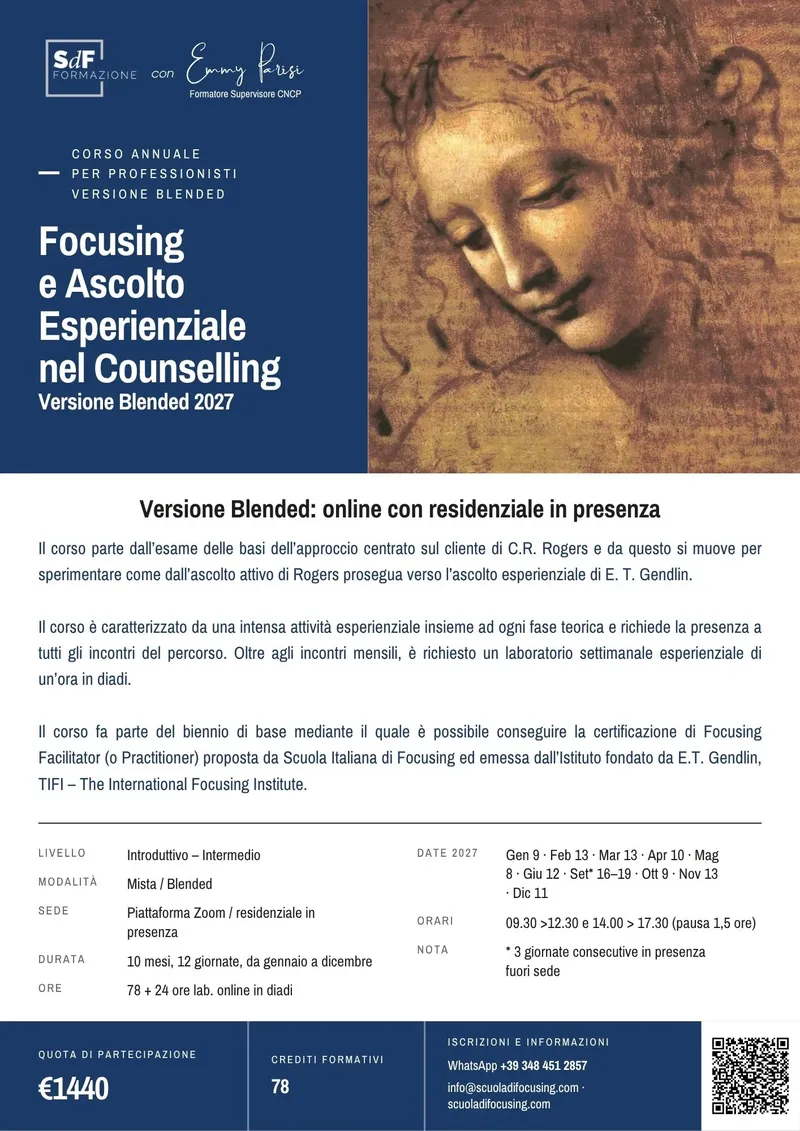 Focusing e Ascolto Esperienziale nel Counselling – Versione Blended 2027